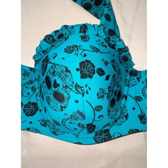 Midnight Hour Sugar Skulls and roses halter bikini top - Picture 3 of 6